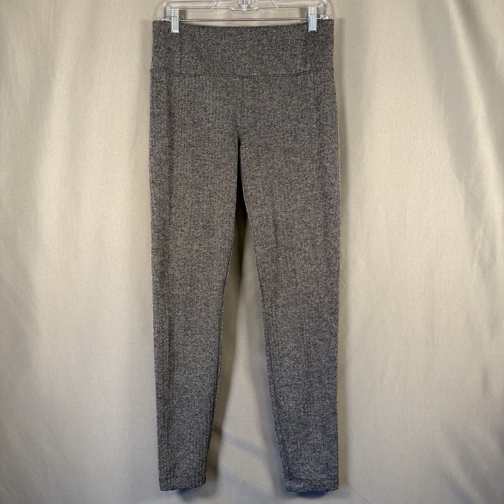 Athleta Delancey Herringbone Tight Leggings Black Gray Pockets Athletic MT